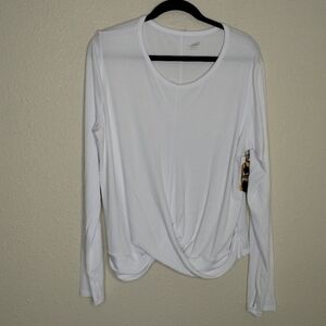 Avia Long Sleeve Ribbed Twist Front Tee White